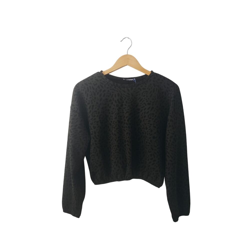 Zara Trafaluc Cheetah Print Cropped Crewneck Sweatshirt Green Size Small